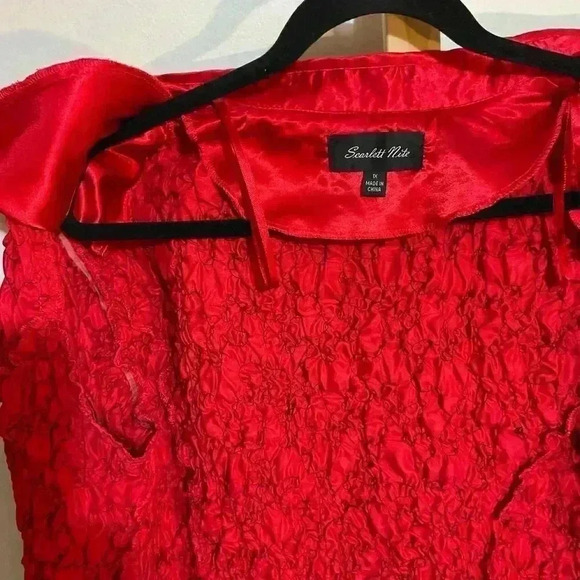 Scarlett Nite vintage 80’s red satin look sequined zip-up jacket 1X - Picture 4 of 8